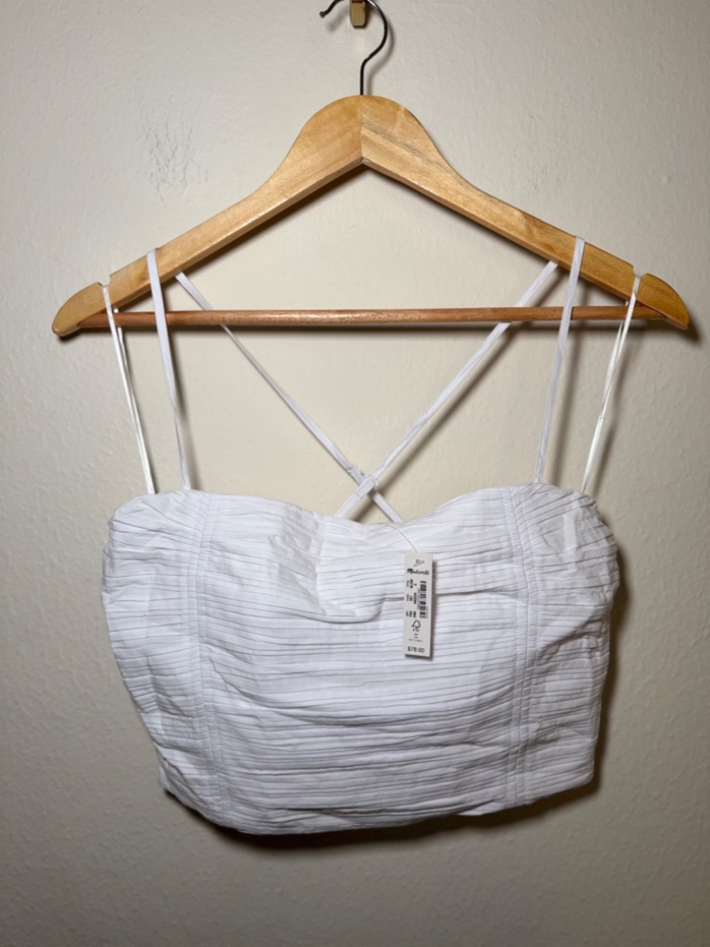 Madewell Poplin Crop Tube Top Size 6 NWT White Smocked Corset Bustier Cotton - Picture 2 of 5